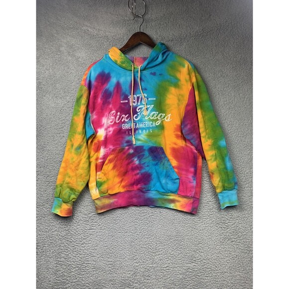 Six Flags Great America Hoodie Mens Medium Pullover Illinois Theme Park Rainbow - Picture 2 of 10